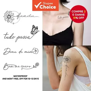 Tatuagem Temporária-Adesivo Floral Borboleta À Prova D'água , Arte Corporal Semipermanente Para Mulheres E Homens em Oferta na Shopee