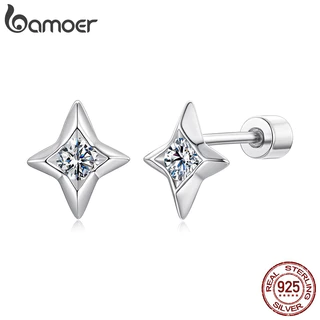 Bamoer 925 Prata Esterlina Moissanite Brincos Luz Das Estrelas Jóias Presente Feminino em Oferta na Shopee