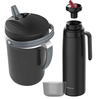 Kit Praia Garrafa Termica 100% Inox 1L com Jarra Termica 2,5L Pra Bebiba Gelada Termolar Cor Preta em Oferta na Shopee