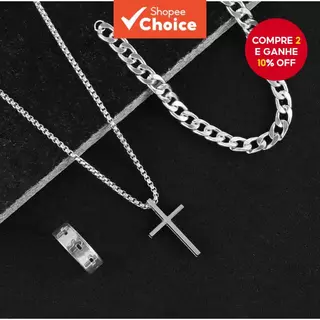 Conjunto De Joias De Cruz Punk Colar Pulseira Anel Corrente Gótica Para Mulheres Homens 3 Peças em Oferta na Shopee