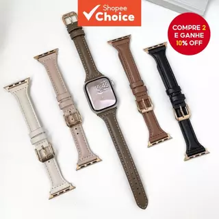 Pulseira De Couro Genuíno Fina Para Apple Watch-Série Compatível Com Ajustável 4-9/SE/Ultra 38-49mm em Oferta na Shopee