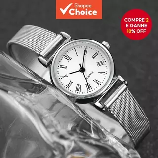 Relógio Elegante Com Micro Mostrador , Pulseira De Malha De Aço Inoxidável , De Quartzo Para Trabalho Feminino , Itens E em Oferta na Shopee