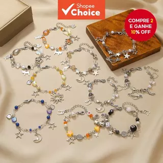Conjunto De Pulseiras Com Pingente Estilo Punk , Estrela Oca E Lua , Design De Gato , Joias Retrô De Hip Hop Para Adoles em Oferta na Shopee