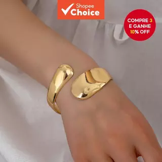 Pulseira De Bloqueio Ajustável Dourada Para Mulheres Moda Superfície Lisa Curvada em Oferta na Shopee