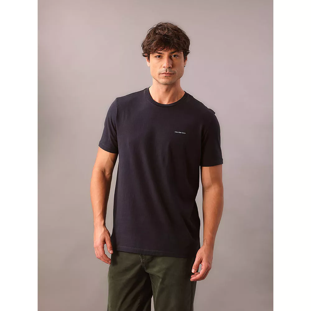 Camiseta Masculina Calvin Klein Jeans Logo Minimalista Azul Marinho
