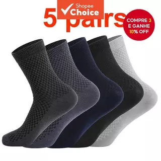 5 Pares De Meias Sociais De Fibra De Bambu Para Homens – Respiráveis Casuais De Meia Panturrilha (Antiodor E Absorção De em Oferta na Shopee