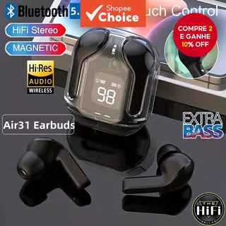 Fones De Ouvido Sem Fio Tws Bluetooth 53 Com Cancelamento Ativo De Ruído, Toque 4d E Microfone Embutido Air31 em Oferta na Shopee