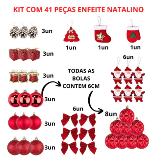 Kit Com 41 Peças De Enfeite Natalino Sortido Com Laço Bola Papai Noel Enfeite Tecido E Diversos em Oferta na Shopee
