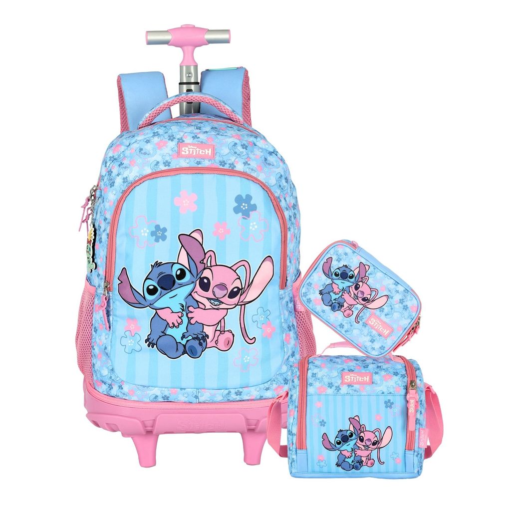 Kit Escolar Juvenil Floral Lilo Stitch & Angel Mochila 2EM1 Rodas e ...