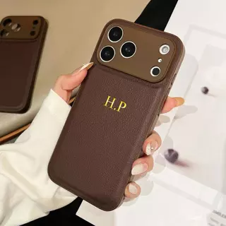 Capa De Couro Falso Clássica De Luxo Personalizada Para iPhone 18 17 16 15 14 13 12 11 Pro Max Iniciais Personalizadas N