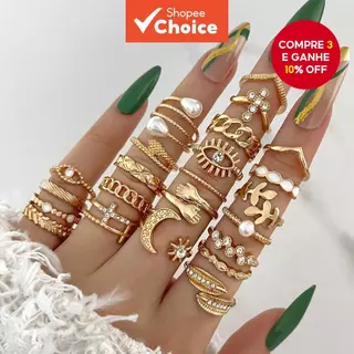 Novo Estilo Sun Moon Leaf Olhos de Diamante Ring Aberto Multi-Joint 23-Piece Set em Oferta na Shopee