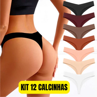 Kit 12 Calcinhas Sem Costura Fio Dental Corte a Laser Acabamento Premium
