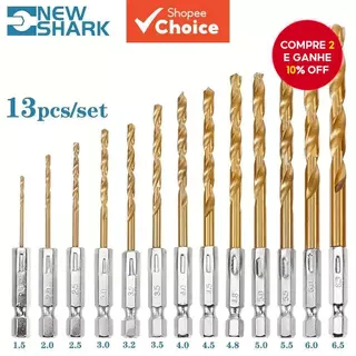 Conjunto de Brocas de Aço HSS Torneadas de 13 peças com Shafts Hexagonais de 1/4 - 1,5 a 6,5 mm