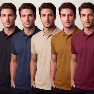Kit 5 Camisa Polo Tecido Piquet Masculina Premium Básica e Confortável