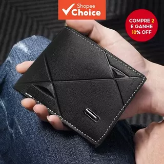 Carteira slim masculina de couro com slots para cartões e bolso para moedas, ideal para organizar dinheiro e cartões. em Oferta na Shopee