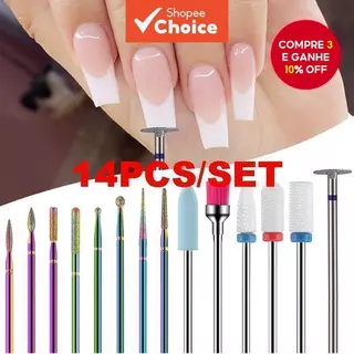 Kit De Brocas Profissional Para Unhas - 14pcs Para Remoção De Esmalte, Fresagem E Pele morta em Oferta na Shopee