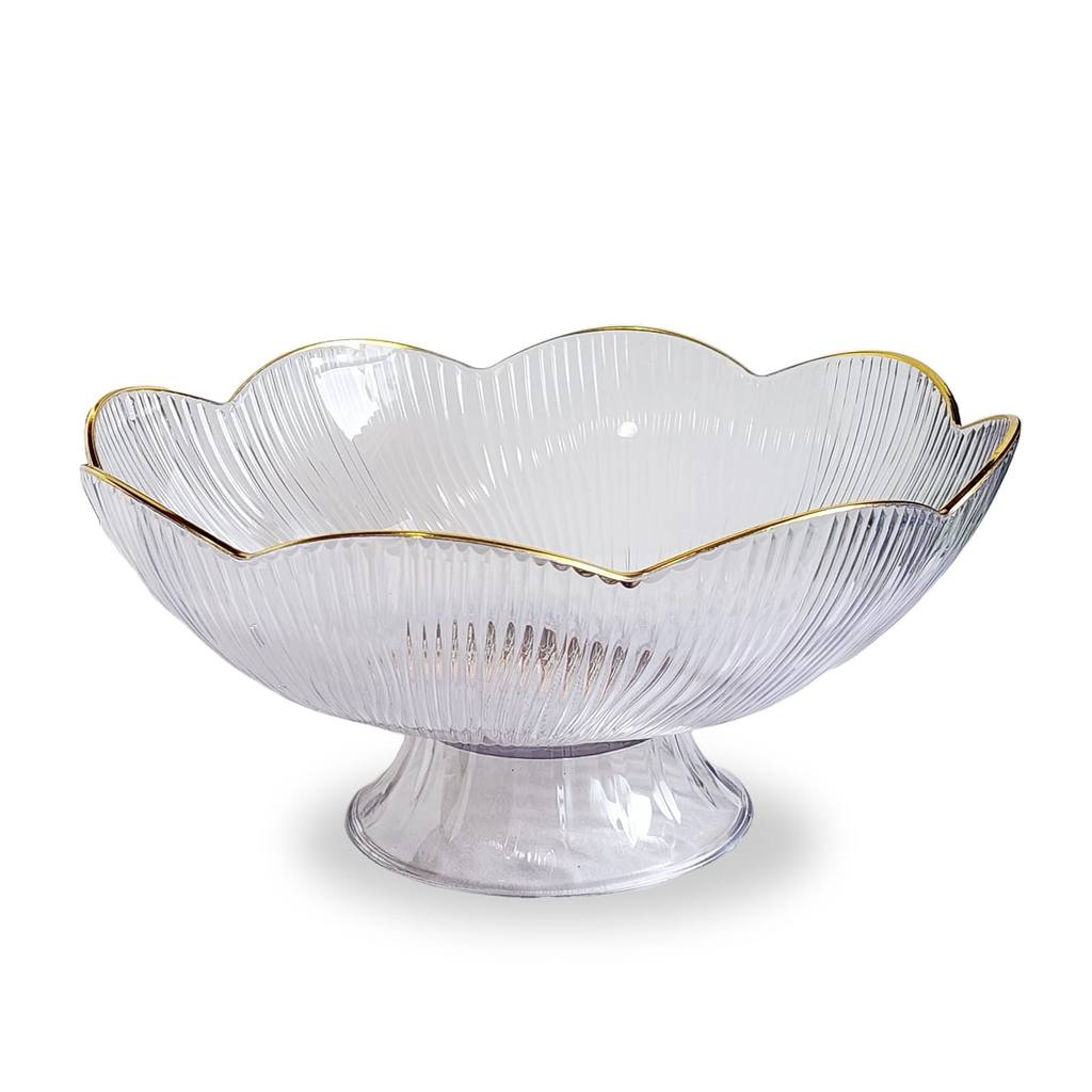 Fruteira Transparente com Borda Dourada