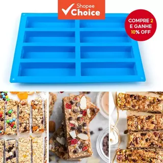 Molde Retangular de Silicone para Bolos, Biscoitos e Chocolate com 8 Furos em Oferta na Shopee