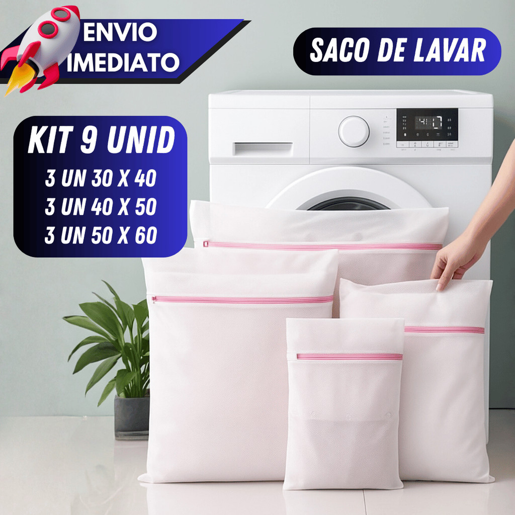 Kit 3/9 Sacos para Lavar Roupa Multiuso Tamanhos Diferentes Delicada ...