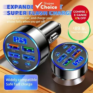 Multi Portas 2PD 4USB Carregador De Carro Rápido PD QC3.0 USB C Telefone Para Tipo Adaptador No em Oferta na Shopee