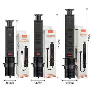 Torre Retrátil de 2/3/4 Tomadas com USB e Tipo-C – 2500W / 250V 10A – Soquete Embutido para Mesa e Escritório  marisa em Oferta na Shopee