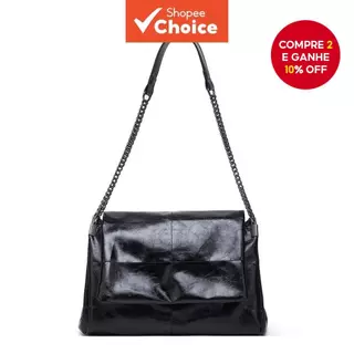 Bolsa Crossbody De Couro PU De Grande Capacidade Feminina Elegante Alça Ajustável Preta em Oferta na Shopee
