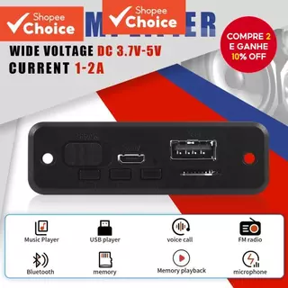 [Shopee Choice] Amplificador 6W DC 5V MP3 WMA Placa Bluetooth 5.0 Módulo De Áudio USB TF Rádio Receptor FM Sem Fio 2 * 3 em Oferta na Shopee