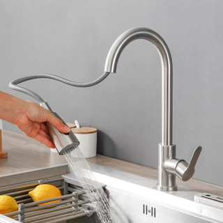 Torneira Gourmet Pia Cozinha Extensor Flexível Misturador Monocomando Pull Down Ducha Spray Arejador Articulado Inox 403