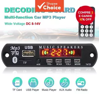 Módulo Bluetooth 5.0 MP3 USB/TF 12V – Rádio FM, Controle Remoto, Display Colorido para Áudio Automotivo em Oferta na Shopee