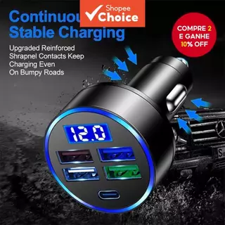 Carregador De Carro De 5 Portas De Carregamento Rápido PD QC3.0 USB Telefone Para Type C Adaptador No em Oferta na Shopee