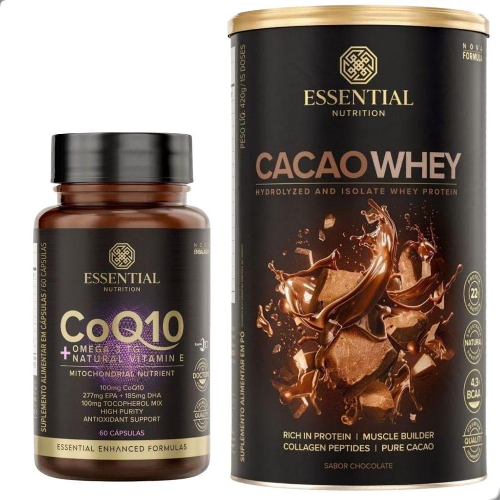Kit Cacao Whey Protein 450g + Coq10 60 Caps – Essential | Shopee Brasil