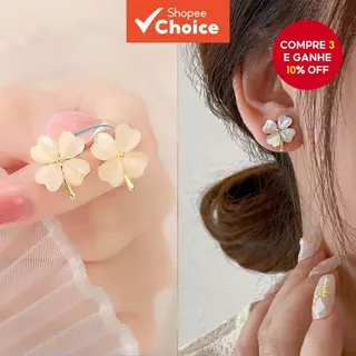 1 Par Brincos de Quatro Folhas Simples Opala Moda Fresca e Requintados em Oferta na Shopee