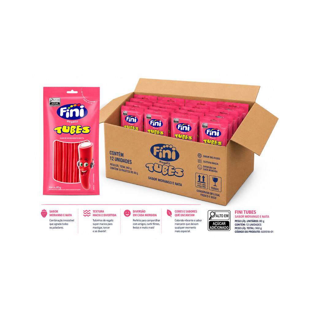 Caixa 12 Unidades Fini Chiclete Doces Morango 80g | Shopee Brasil