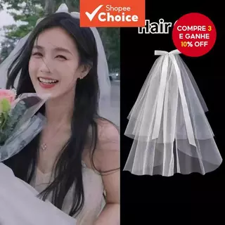 Acessórios de cabelo para noivas: véu de tule com borda dupla e laço, perfeito para penteados de casamento. em Oferta na Shopee