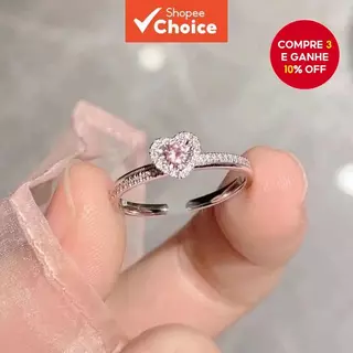 Anel De Zircão De Coração Rosa Para Mulheres Com Incrustação Elegante Joia Ajustável Presente De Cobre Brilhante em Oferta na Shopee