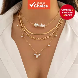 Conjunto De Colar Em Camadas Separável , 4 Unidades , Com Pingente De Contas De Pérola , Gargantilha De Casamento Modern em Oferta na Shopee