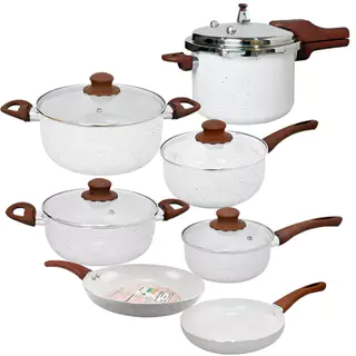 Jogo de Panelas e Panela de Pressão Antiaderente Cerâmica Vanilla Florença 7 peças - Hauskraft Vista Home em Oferta na Shopee