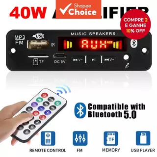[Shopee Choice] DC 12V 18V Bluetooth 5.0 Placa MP3 40W Amplificador De Áudio DIY MP3 Player Módulo De Rádio FM Para Carr em Oferta na Shopee