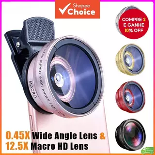 Conjunto De Lentes Externas Para Câmera Portátil 2 Em 1 0.45x E 49UV Ultra Grande Angular + Macro 12.5x Com Clipe Telefo