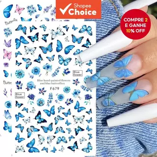 Autocolante Arte De Unhas Vintage Rosa Escura Azul Borboleta Decalque 3D Adesivo Flores Desenho De em Oferta na Shopee