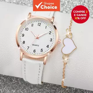 Conjunto Elegante De Relógio Feminino E Pulseira De Coração Com 2 Peças-Quartzo Mostrador Árabe Couro Conjunto Elegante De Relógio Feminino E Pulseira De Coração Com 2 Peças-Quartzo Mostrador Árabe Couro