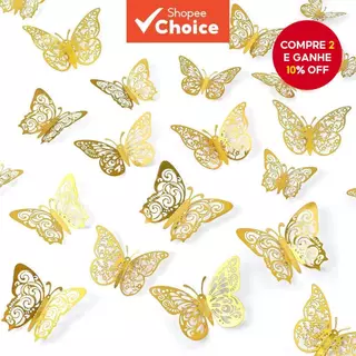 12 Pçs/set 3D Papel Borboleta Decoração De Bolo Topper Festa De Aniversário em Oferta na Shopee