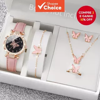 6 Peças Elegante Strass Borboleta Números Pulseira De Couro Feminino Relógio Conjunto De Joias Sem Caixa em Oferta na Shopee
