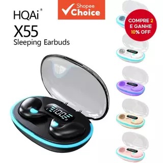 HQAi TWS X55 Fones De Ouvido Para Dormir Sem Fio Bluetooth Led Displa Hi-fi Som Estéreo Fone À Prova D'água Com Cancelam em Oferta na Shopee