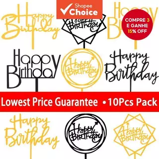 Conjunto De Toppers De Bolo De Feliz Aniversário Dez Peças-Bandeiras Acrílicas De Ouro Rosa Para Chá De Bebê , Festa De em Oferta na Shopee