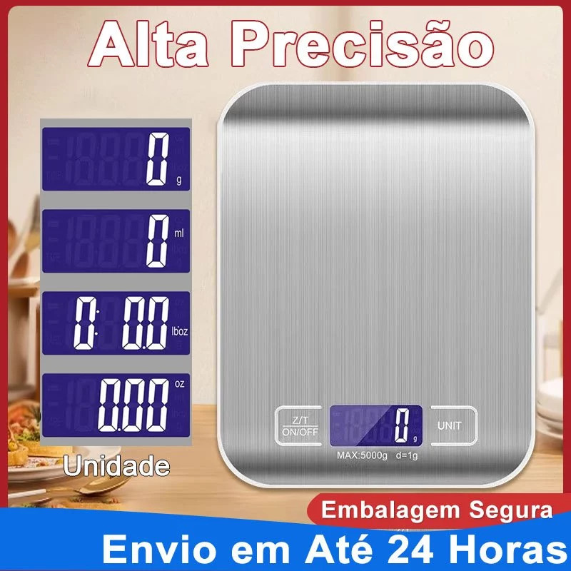Balança Digital Cozinha Inox Alta Precisão Escala 1g - 1g À 10kg Pilhas ...
