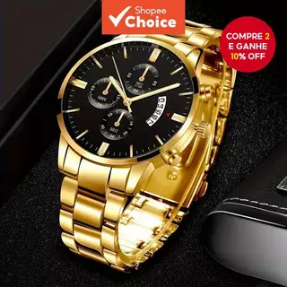 Relógio De Quartzo De Aço Inoxidável Da Moda Masculina Com Função De Data E Marcadores Listrados-Estilo Empresarial em Oferta na Shopee
