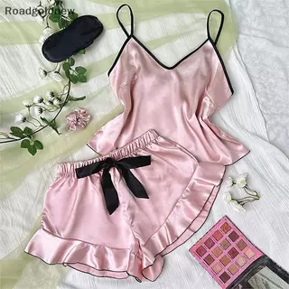RGN Moda Casa Casual Sexy Arco Cetim Camisola Shorts Pijama Conjunto Feminino NW em Oferta na Shopee
