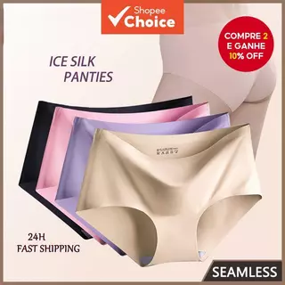 Calcinha Feminina Sem Costura De Seda Gelada – Roupa Íntima Sexy Com Acabamento Em Renda No Show Cuecas Hipster Confortá em Oferta na Shopee