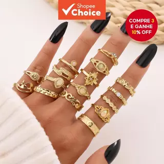 Conjunto De Anéis De Estrela De Lua Com Pedras Preciosas Estilo Real Vintage De 16 Peças Para Mulheres Coleção De Joias em Oferta na Shopee